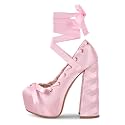 Platform Heels Chunky Bow Ribbon Pumps