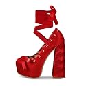 Platform Heels Chunky Bow Ribbon Pumps