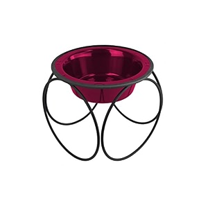 platinum pets olympic single diner feeder with stainless steel dog bowl small raspberry pop