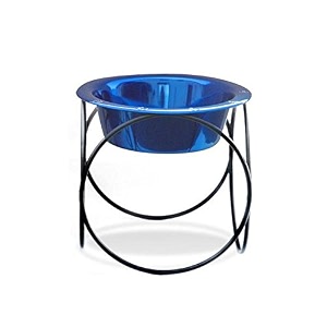 platinum pets olympic single diner feeder with stainless steel dog bowl small sapphire blue