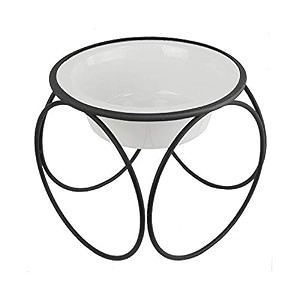 platinum pets olympic single diner feeder with stainless steel dog bowl large pearl white