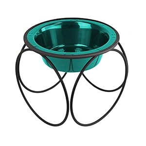 platinum pets olympic single diner feeder with stainless steel dog bowl medium caribbean teal