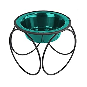 platinum pets olympic single diner feeder with stainless steel dog bowl large caribbean teal