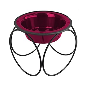 platinum pets olympic single diner feeder with stainless steel dog bowl medium raspberry pop
