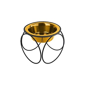 platinum pets single olympic diner feeder with stainless steel catpuppy bowl75 cup6 oz 24 karat gold