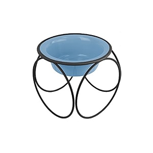 platinum pets single olympic diner feeder with stainless steel dog bowl 10 oz blue