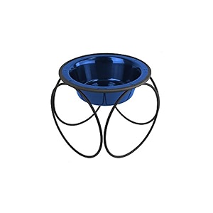 platinum pets single olympic diner feeder with stainless steel catpuppy bowl75 cup6 oz sapphire blue