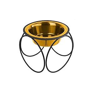 platinum pets single olympic diner feeder with stainless steel dogcat bowl 125 cup10 oz 24 karat gold