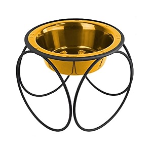platinum pets single olympic diner feeder with stainless steel dog bowl 28 oz gold