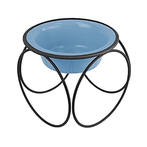 platinum pets single olympic diner feeder with stainless steel dog bowl 28 oz blue