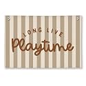 Play Decor, Long Live Playtime Wall Hanging Linen Banner, Brown Striped Wall Flag for Play Room Playroom Decor, 20x30 Inch-Brown