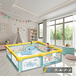 careit playardsplaypen for kids up to 4 yearsspacious 150x150 cm baby play yard with safety lock amp hand grip thick padding amp 360 mesh visibility portable activity center for toddlers - aqua green