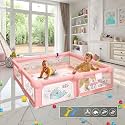 Playards|Playpen for Kids up to 4 Years, Spacious 120x120 cm Baby Play Yard with Safety Lock &amp; Hand Grip, Thick Padding &amp; 360° Mesh Visibility, Portable Activity Center for Toddlers - Pink