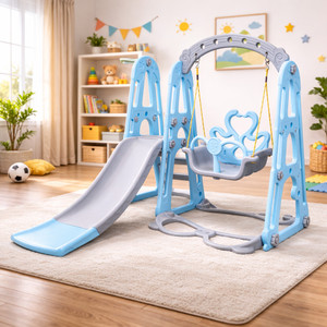 playgro 3-in-1 kids super prime swing slider combo with basketball hoop