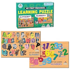 mega 3d learning puzzle combo set- wooden alphabet and numbers early learning wooden puzzle for kids 3 4 5 years old abc and counting montessori education