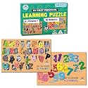 Mega 3D Learning Puzzle Combo Set- Wooden Alphabet and Numbers, Early Learning Wooden Puzzle for Kids 3, 4, 5 Years Old (ABC and Counting) Montessori Education