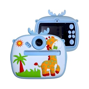 1 year warranty kids instant print digital camera 12mp photo video recorder with built in printer filters rechargeable battery paper rolls fun toy for children gift camera set-blue