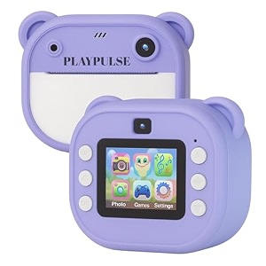 playpulse 1 year warranty kids instant print digital camera 12mp photo video recorder with built in printer filters rechargeable battery paper rolls fun toy for children gift camera set-purple