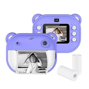 playpulse digital print camera for kids  12mp digital camera with instant photo printer video recording mp3 music fun filters rechargeable battery amp print paper rolls  purple