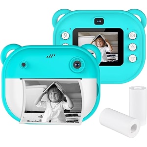playpulse digital print camera for kids  12mp digital camera with instant photo printer video recording mp3 music fun filters rechargeable battery amp print paper rolls  green