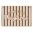 Playroom Decor for Boy, Long Live Playtime Wall Hanging Linen Banner, Blue Striped Wall Flag for Kids Room Nursery Playroom Decor, 20x30 Inch-Brown