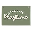 Playroom Decor for Boy, Long Live Playtime Wall Hanging Linen Banner, Blue Striped Wall Flag for Kids Room Nursery Playroom Decor, 20x30 Inch-Green