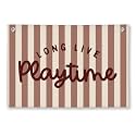 Playroom Decor, Long Live Playtime Wall Hanging Linen Banner, Blue Striped Wall Flag for Kids Room Nursery Playroom Decor, 20x30 Inch-Red