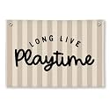 Playroom Decor, Long Live Playtime Wall Hanging Linen Banner, Blue Striped Wall Flag for Kids Room Nursery Playroom Decor, 20x30 Inch-Black