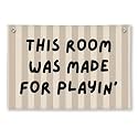 Playroom Decor, Long Live Playtime Wall Hanging Linen Banner, Blue Striped Wall Flag for Kids Room Nursery Playroom Decor, 20x30 Inch-This Room