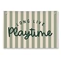 Playroom Decor, Long Live Playtime Wall Hanging Linen Banner, Green Striped Wall Flag for Play Room Decor, 20x30 Inch-Green