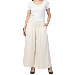 plazzo for women - regular fit flared wide leg plain pants