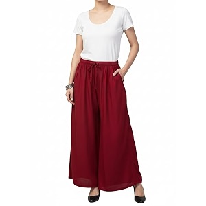 plazzo for women - regular fit flared wide leg plain pants