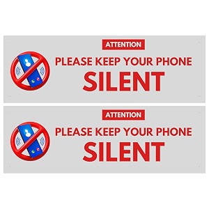 please keep your phone silent sign sticker 205 x 7 cm  pack of 2  pre-drilled corner holes  peel amp stick for smooth surfaces  office school hospital amp reception sign board phone silent small - 205 x 7 cm