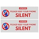Please Keep Your Phone Silent Sign Sticker (20.5 x 7 CM) – Pack of 2 | Pre-Drilled Corner Holes | Peel &amp; Stick for Smooth Surfaces | Office, School, Hospital &amp; Reception Sign Board (Phone Silent, Small - 20.5 X 7 CM)