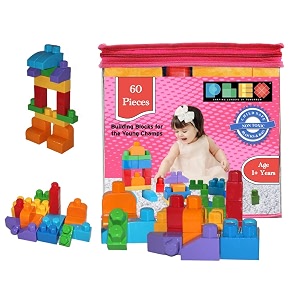 plex 60 pcs building blocks for kids -pink bag age- 1 years toys for children educational amp learning blocks toy for kids indoor amp outdoor fun girls amp boys- multicolor