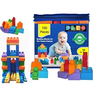 plex 100 pcs building blocks for kids -blue bag age- 1 years toys for children educational amp learning blocks toy for kids indoor amp outdoor fun girls amp boys- multicolor