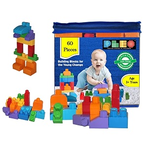 plex building amp construction blocks  1 years of age  multi color blocks  perfect for indoor amp outdoor  educational toy  interlocking blocks blue bag-60 pcs blocks
