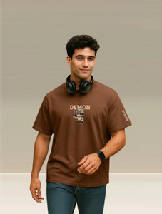 Pling Bling Printed Men Round Neck Brown