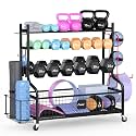 PLKOW Dumbbell Rack, Weight Rack for Home Gym Storage with Wheels and Hooks
