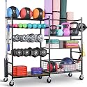 PLKOW Dumbbell Rack, Weight Rack for Home Gym Storage with Wheels and Hooks