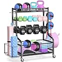 PLKOW Dumbbell Rack, Weight Rack for Home Gym Storage with Wheels and Hooks