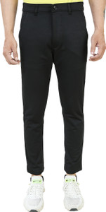 plounge men regular fit black polycotton trousers