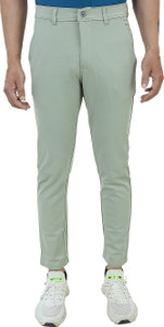 plounge men regular fit light green polycotton trousers