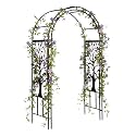 Plow & Hearth Metal Garden Arch Trellis Arbor Tree of Life Panels, 7 feet Freestanding Outdoor Arch Trellis for Climbing Plants, Pathway Entry and Wedding Garden Decor