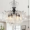 Plug in Chandelier for Dining Room Light Fixture 6-Light Black Crystal