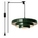 Plug-in Green Pendant Light, Mid Century Hanging Lamp Fixtures with Pulley and Plug in Cord 3-Layer Shade Nordic Style Pendant Lighting Metal Shade for Living Room Dining Room Bedroom Kitchen Island
