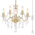 Plug in Modern 5-Light Gold Chandelier with Glass Crystals, Candle Style Pendant Light Fixtures for Living Room, Girls Room, Kitchen Island, Entryway
