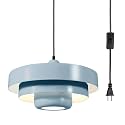Plug in Pendant Light 14.75FT Hanging Lights with Plug in Cord On/Off Switch Industrial Pendant Light Metal Hanging Lamps for Living Room Pantry Dining Room Bedroom (Light Blue)
