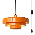 Plug in Pendant Light Mid Century Hanging Lamp with Plug in Cord Orange Pendant Lighting Fixtures Nordic Style Metal Shade On/Off Switch Hanging Light for Living Room Dining Bedroom Kitchen