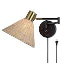 Plug in Rattan Wall Sconce Swing Arm Wall Lamp, Black
